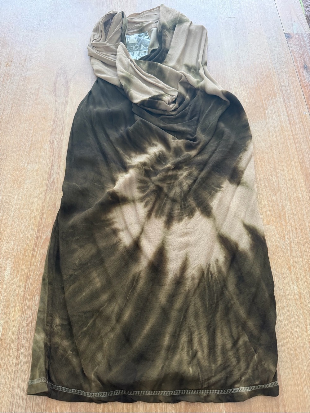 Young Fabulous & Broke Tie Dye Cowl Neck Mini Dress - Olive & Tan - Size XS